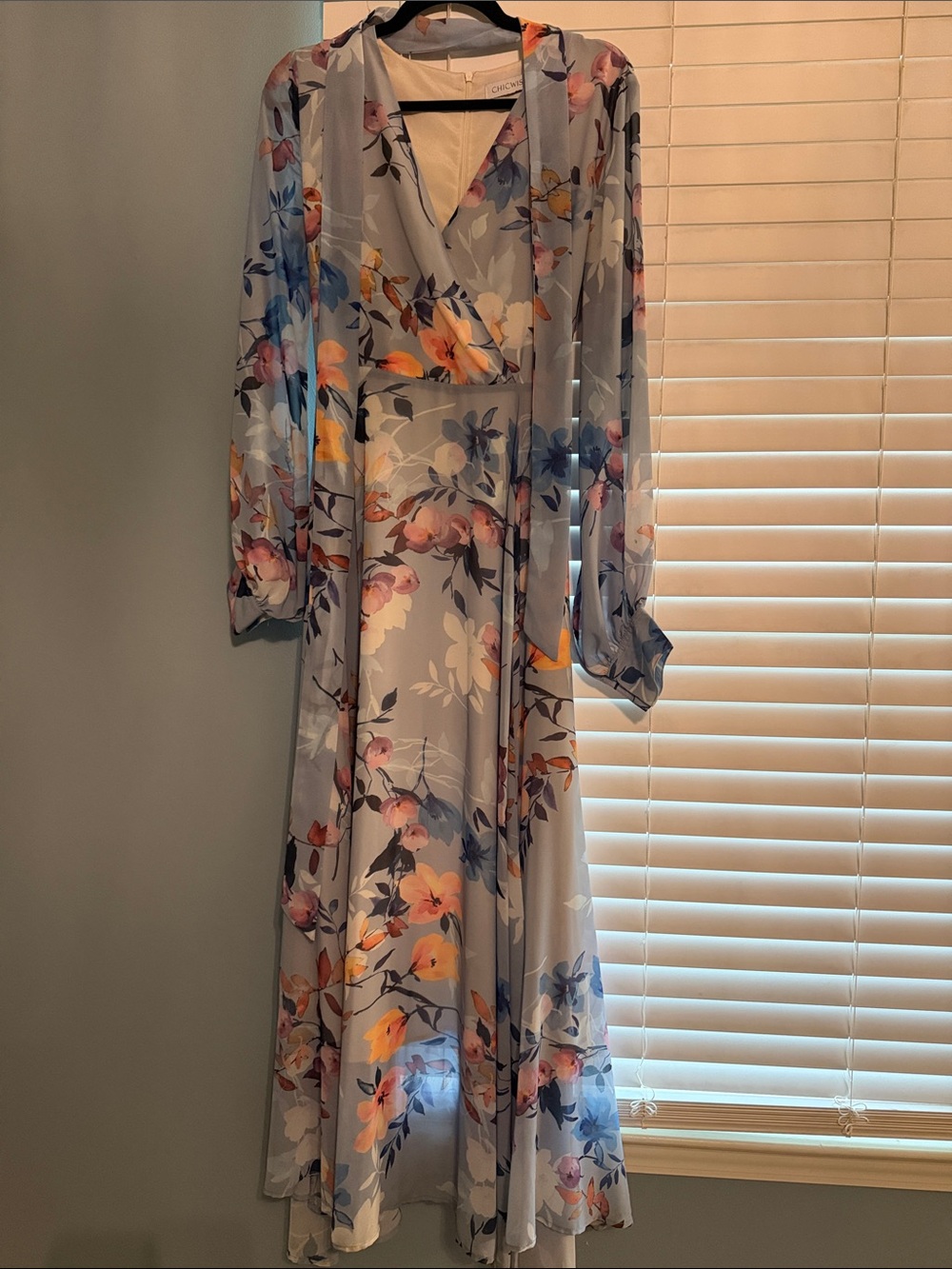 Chicwish Light Gray Floral Maxi Wrap Dress
